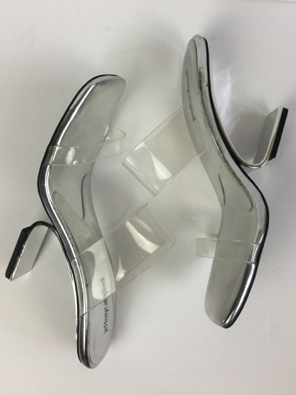 Jeffrey Campbell Silver Inverter Heel Clear Strap Architectural Sandals Size 9.5 View 6